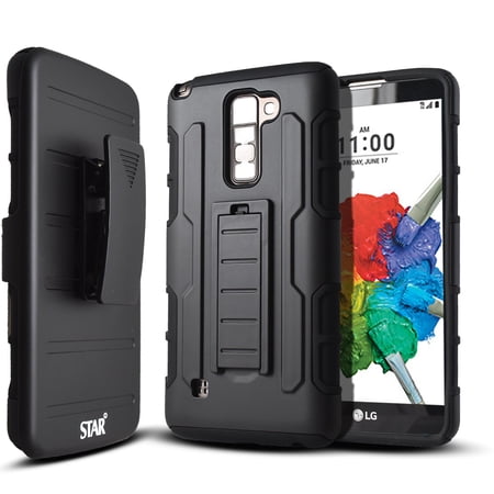 LG Stylo 2 Case, LG Stylo 2 Plus Case, LG Stylo 2 V Case, With [Premium Screen Protector], [Dual Layers] Full Coverage Dual Layer Phone Cover with Build in Kickstand and Locking Belt Clip-Black