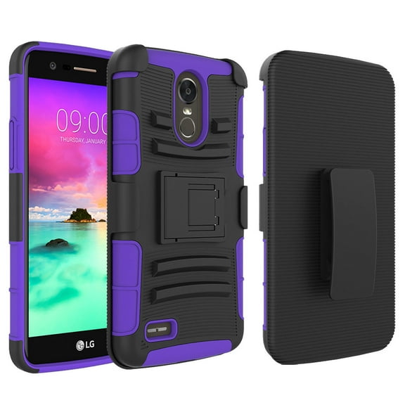 LG Stylo 3 Case, Mignova Rugged Plastic Heavy Duty Armor Holster Defender Full Body Protective Hybrid Case Cover with Kickstand and Belt Swivel Clip for LG Stylo 3 Smart Cell Phone (Purple)