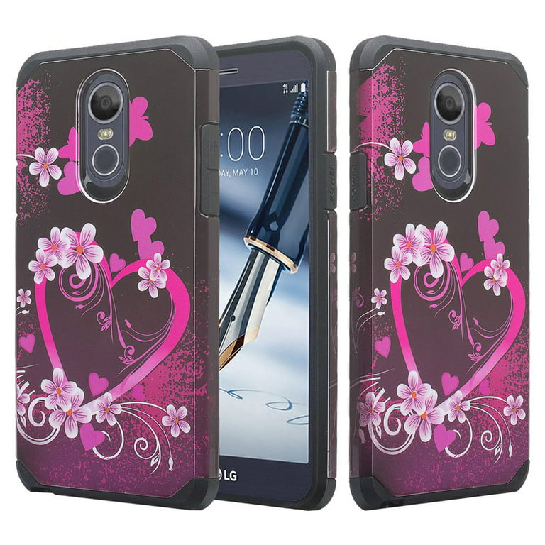 LG Stylo 4, LG Q Stylus Case, Cute Girls Women Hybrid Dual Layer Silcone  [Shock Resistant] Case Cover for Stylo 4 -Heart Butterflies
