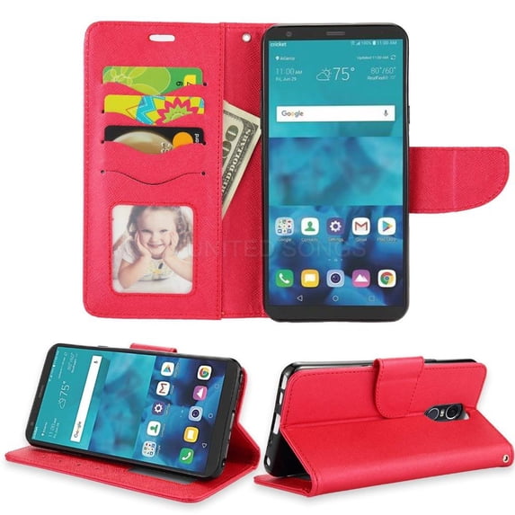 LG Stylo 4 / Stylo 4 Plus / Stylus 4 Edge Folio Leather Wallet Pouch Case Cover Red
