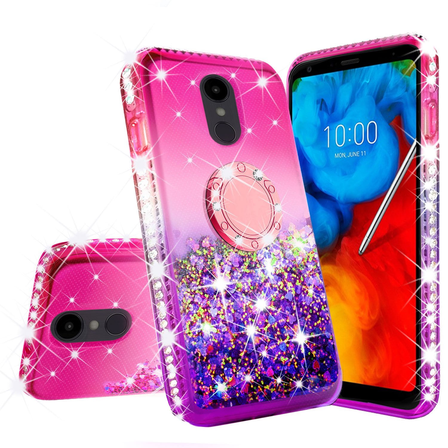 LG Stylo 5 Case, Ring Stand Liquid Floating Quicksand Bling Phone Cover - Hot Pink LG Stylo 5 Case, Ring Stand Liquid Floating Quicksand Bling Phone Cover - Hot Pink
