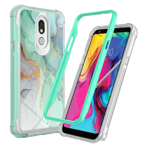 LG Stylo 5 Case, Rosebono Hybrid IMD Design Graphic Anti-Scratch Fashion Cute Colorful Silicone Skin Cover Armor Case for LG Stylo 5 (Green Marble)