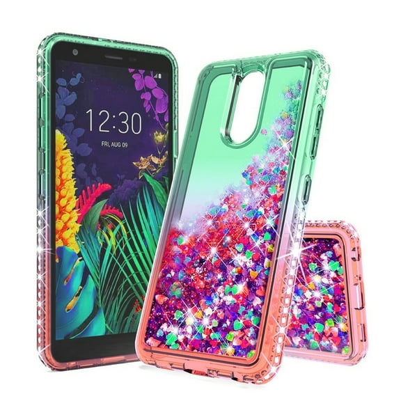 LG Stylo 5 Phone Case, Liquid Floating Glitter Quicksand Bling with Spot Diamond Cover - Green/Red