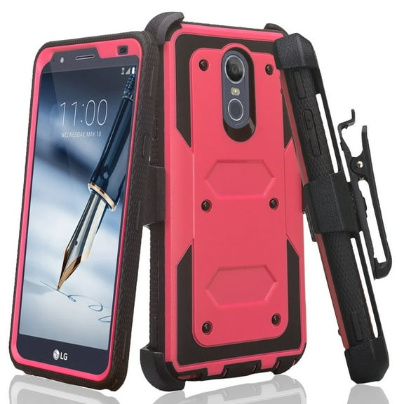 LG Stylo 5/Stylo 5 Plus/Stylo 5+ Case,Rugged Series with Built-in [Screen Protector] Heavy Duty Full-Body Rugged Holster Cover Case [Belt Swivel Clip][Kickstand] - Hot Pink