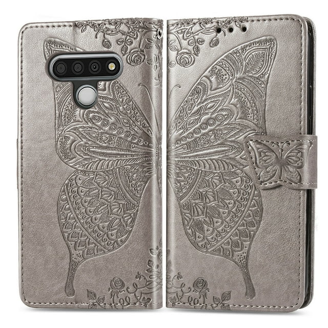 LG Stylo 6 Case, LG Stylo 6 Wallet Folio Case Magnetic Closure RFID Blocking Card Slots Kickstand Shockproof Case for LG Stylo 6, Gray