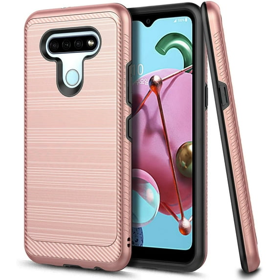 For LG Stylo 6 Case, Nagebee Carbon Fiber Brushed Shockproof Hybrid Durable Phone Case Cover for LG Stylo 6 / LG K71 Stylus/LG K71 (2020 Release) (Rose Gold)