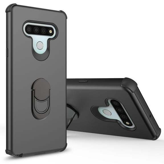 LG Stylo 6 Case, Rosebono 3-Layer Slim Shockproof Hard Cover With Metal Ring Stand Skin Fashion Cute Cover Armor Case for LG Stylo 6 (Rose Gold)