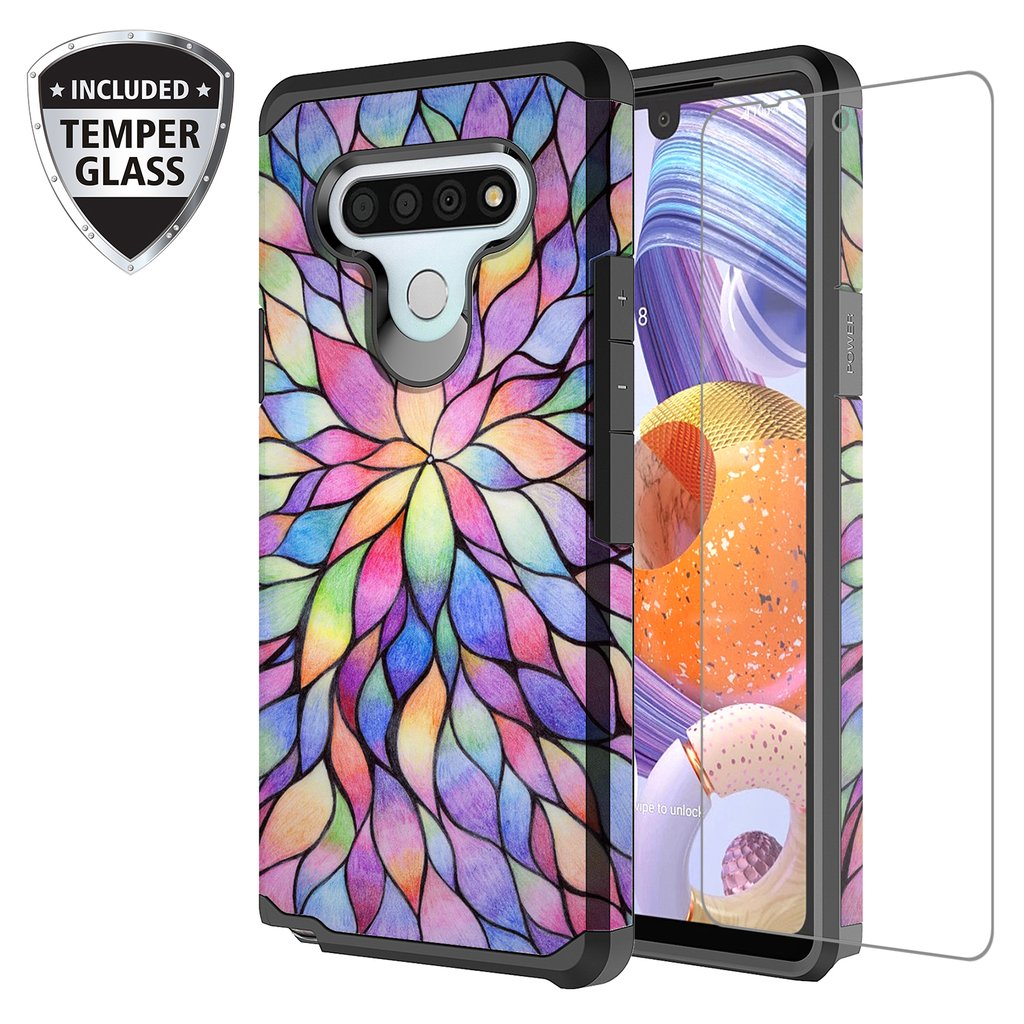 LG Stylo 6/LG Stylo 6 Plus Case Cover w/[ Temper Glass Screen Protector] Silicone Shock Proof Dual Layer Cute Girls Women Case Cover for LG Stylo 6/Stylo 6 Plus - Rainbow Flower - image 1 of 5