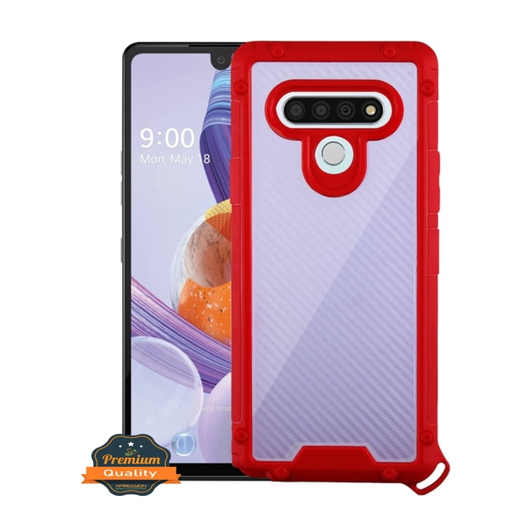 LG Stylo 6 Phone Case Transparent Carbon Fiber Texture Hybrid Armor  Shockproof Non-Slip Grip Bumper Rugged Hard PC & Soft TPU Silicone Defense  Shield Protective [CLEAR / RED] Cover for LG STYLO