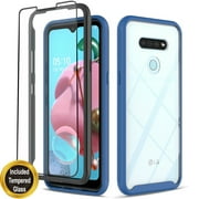 LG Stylo 6 Phone Case, Transparent Drop Proof Cover with [Temerped Glass Screen Protector] Blue
