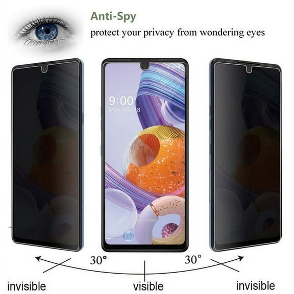 Privacy Screen Protectors, 9H Hardness Anti Spy Tempered Glass Screen Protector, 2.5D, 3D Touch, Anti Scratch, Bubble Free, Black Tinted Privacy Glass Screen Protector for LG STYLO 6 (2020)