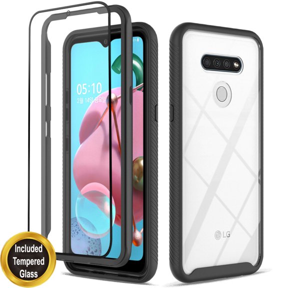 LG Stylo 7 5G Case, Transparent Drop Proof Cover with [Tempered Glass Screen Protector] (Black)