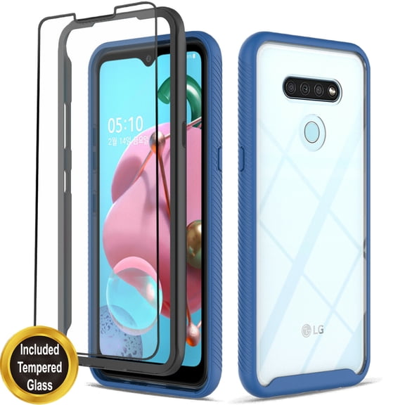 LG Stylo 7 5G Case, Transparent Drop Proof Cover with [Tempered Glass Screen Protector] (Blue)