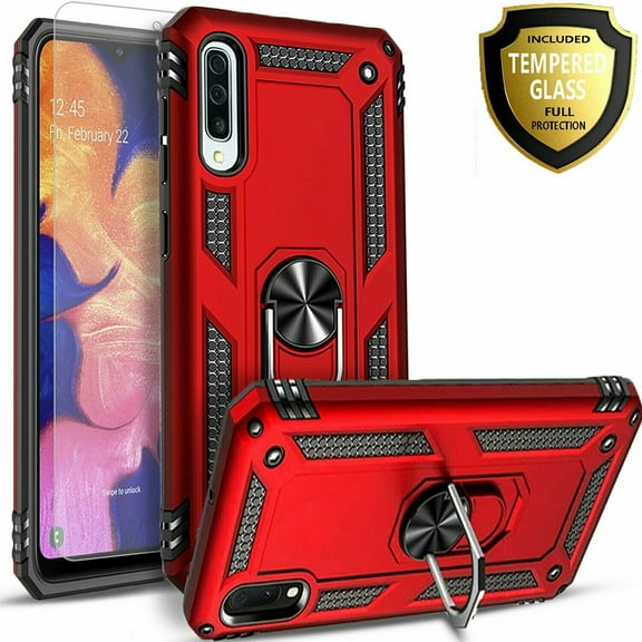 LG Stylo 7 5G Case, With [Tempered Glass Screen Protector Included], STARSHOP Drop Protection Ring Kickstand Cover- Red