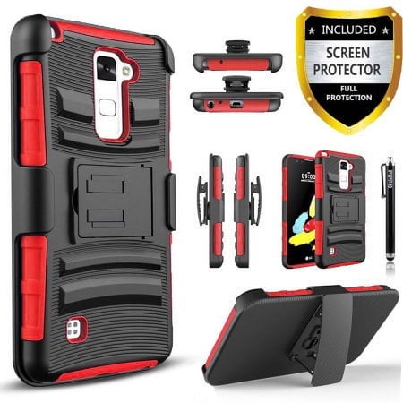 LG Stylos 2 Plus Case, LG Stylus 2 Plus Case, Dual Layers [Combo Holster] Case And Built-In Kickstand with [Premium Screen Protector] And Circlemalls Stylus Pen (Red)