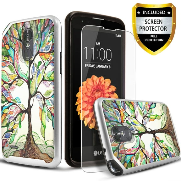 LG Stylos 3 Case, LG Stylo 3 Plus Case, 2-Piece Style Hybrid Shockproof Hard Cover with [Premium Screen Protector] Hybird Shockproof And Circlemalls Stylus Pen (Lucky Tree)