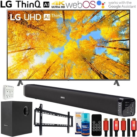 LG UQ7590PUD 86 Inch HDR 4K UHD Smart TV Bundle with Deco Gear Home Theater Soundbar with Subwoofer, Wall Mount Accessory Kit, 6FT 4K HDMI 2.0 Cables and More