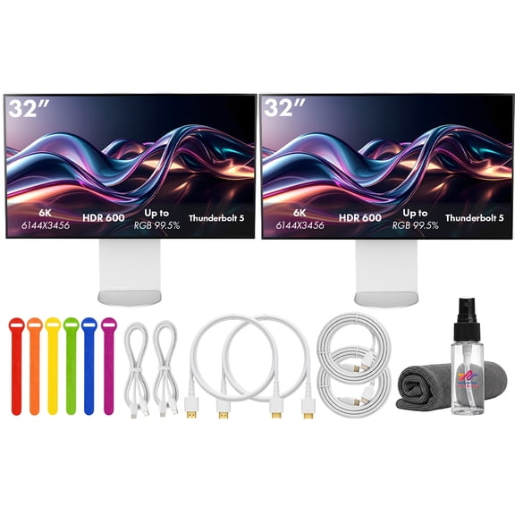 LG UltraFine 32U990A-S 32 Inch 6K Monitor 6144 x 3456 Nano IPS Black Thunderbolt 5 HDR600 Professional Display 2 Pack Bundle (International Model)