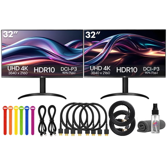 LG UltraFine 32UR500K-B 32 Inch 4K UHD Monitor 3840 x 2160 HDR10 60Hz 4ms FreeSync IPS Speakers Adjustable Stand 2 Pack Bundle (International Model)