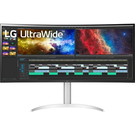 LG - 38” IPS LED Curved UltraWide QHD+ Monitor with HDR (HDMI, DisplayPort, USB) - Silver/White