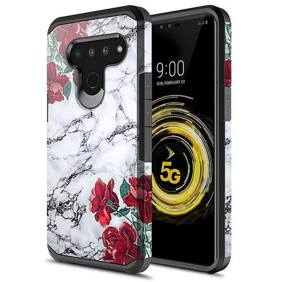 LG V50 ThinQ Case, KAESAR Hybird Drop Protection Sleek Slim Dual Layer Shockproof Colorful Graphic Armor Case For LG V50 ThinQ (Rose White Marble)