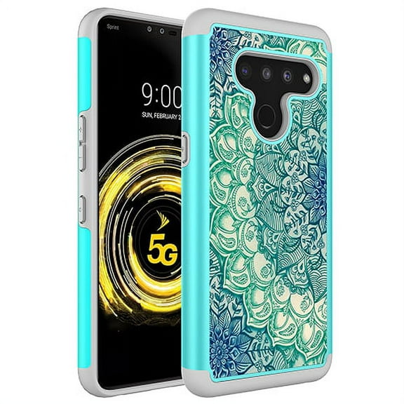 LG V50 ThinQ Case, KAESAR Hybrid Dual Layer Graphic PU Leather Colorful TPU Fashion Protective Cover Armor Case for LG V50 ThinQ (Green Mandala)
