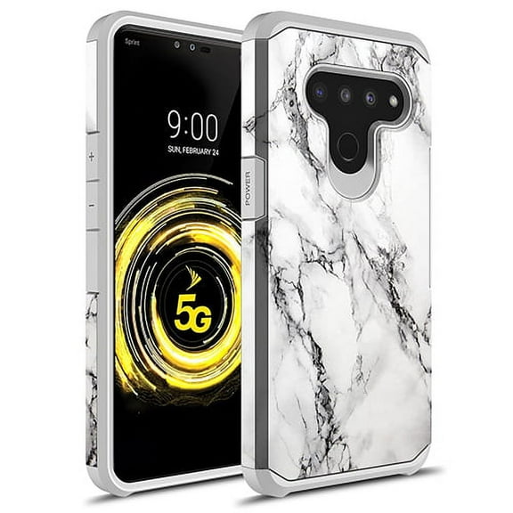 LG V50 ThinQ Case, KAESAR Slim Hybrid Dual Layer Shockproof Hard Cover Graphic Fashion Cute Colorful Silicone Skin Cover Armor Case for LG V50 ThinQ (White Marble)
