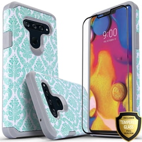 LG V50 ThinQ Case, LG V50 Case, With [Tempered Glass Screen Protector Included], STARSHOP Drop Protection Dual Layers Phone Cover - Teal Lace