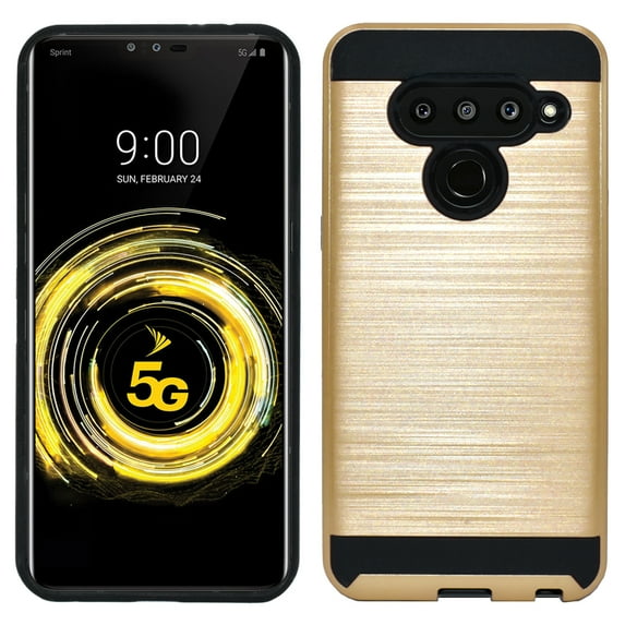 LG V50 ThinQ Dual layer Metal Brushed Shockproof Armor Hybrid Case Cover Gold