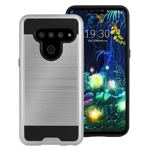 LG V50 ThinQ Hybrid Metal Brushed Shockproof Tough Case Cover Silver