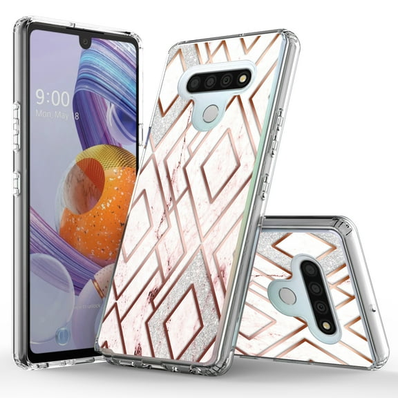 LG V60 ThinQ Case, KAESAR Hybrid Bling Glitter Sparkle Diamond Rhombus Marble Graphic Fashion Cute Colorful Skin Cover Shockproof Case for LG V60 ThinQ