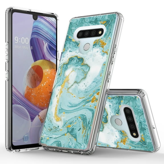 LG V60 ThinQ Case, KAESAR Hybrid Bling Glitter Sparkle Laser Green Marble Graphic Fashion Cute Colorful Skin Cover Shockproof Case for LG V60 ThinQ