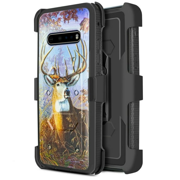 for LG V60 ThinQ Holster Case Phone Case Dual Layer Full-Body Rugged Clear Back Case Drop Resistant Shockproof Case with Built In Screen Protector (Big Buck)