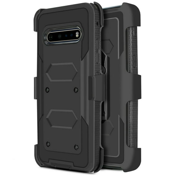 for LG V60 ThinQ Holster Case Phone Case Dual Layer Full-Body Rugged Clear Back Case Drop Resistant Shockproof Case with Built In Screen Protector (Black)