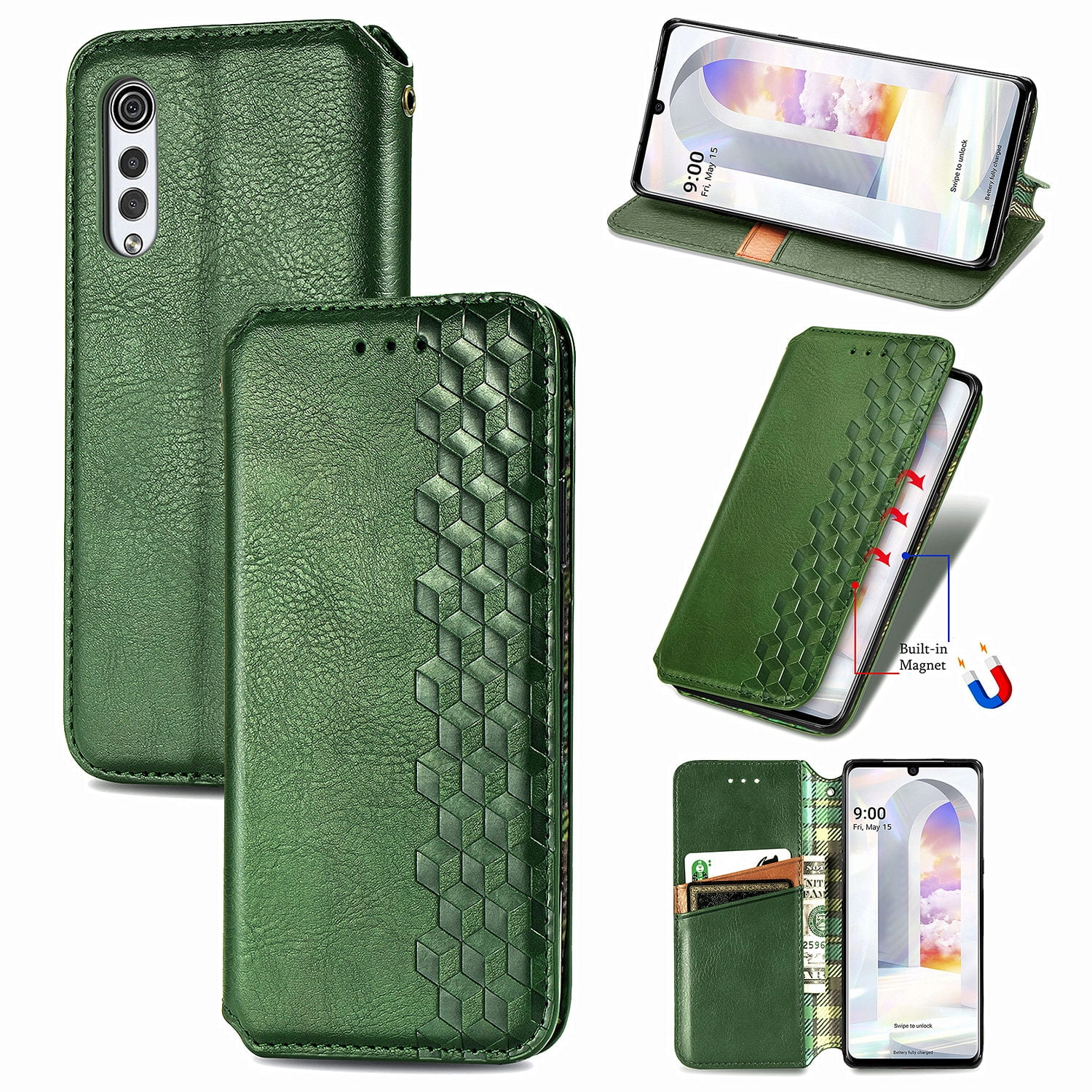 Custodia Portafoglio Per LG Velvet Con Flip, Tasche Per Carte E Supporto A Calamita, I-Dealplus