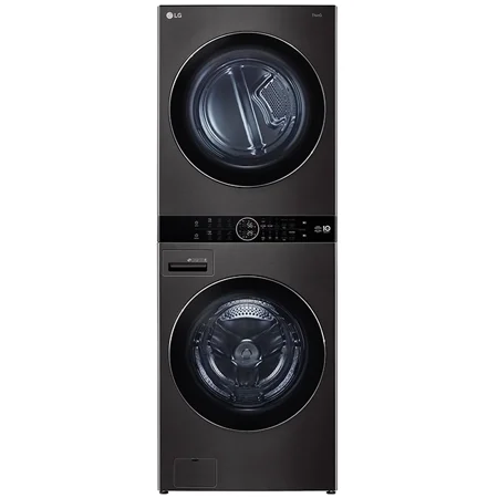 LG - 4.5 Cu. Ft. HE Smart Front Load Washer and 7.4 Cu. Ft. Electric Dryer WashTower with Steam and Ventless Dryer - Black Steel
