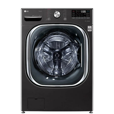 LG - 5.0 Cu. Ft. High-Efficiency Stackable Smart Front Load Washer with Steam and Built-In Intelligence - Black steel