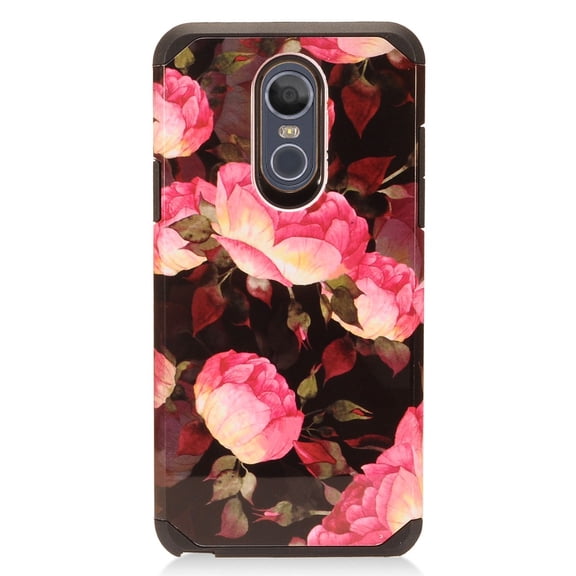 LG X Power 3 Case, CirclemallsDual Layer Protective Hybrid Armor Defender Case With [Premium Screen Protector] (Pink Rose)