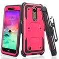 thumbnail image 1 of LG Xpression Plus Case/LG Phoenix Plus Case/Harmony 2 Case/K10 2018 Case /K30 Case/Premier Pro Case, Shock Proof Case w[Built In Screen Protector] Rugged Heavy Duty Belt Holster, Hot Pink, 1 of 6