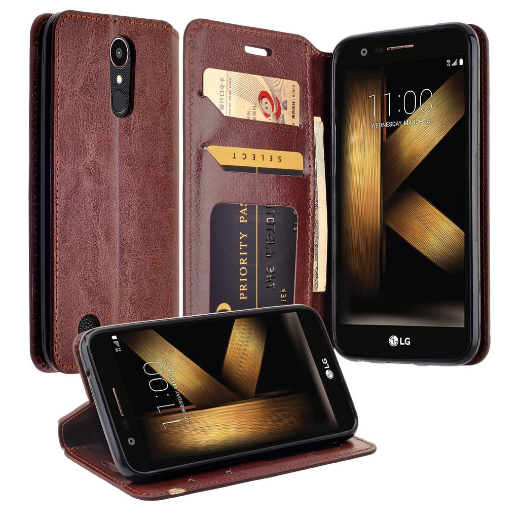 LG Xpression Plus Case /Phoenix Plus Case/Harmony 2 Case/K10 2018 Case /K30 Case/Premier Pro Case Leather Wallet Case [ID&Credit Card Slots] Flip Phone Cases&nbsp;for LG Xpression Plus - Brown - image 1 of 5