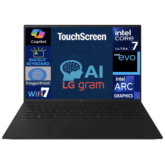 LG gram AI Powered Laptop 17.0in Touchscreen LCD WQXGA Display (Intel Ultra 7-258V, 32GB LPDDR5X, 1TB PCIe SSD, Intel Arc, Backlit KB, Fingerprint, 2 Thunderbolt 4, WiFi 7, Webcam, Win 11 Pro)