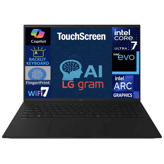 LG gram AI Powered Laptop 17.0in Touchscreen LCD WQXGA Display (Intel Ultra 7-258V, 32GB LPDDR5X, 2TB PCIe SSD, Intel Arc, Backlit KB, Fingerprint, 2 Thunderbolt 4, WiFi 7, Webcam, Win 11 Home)