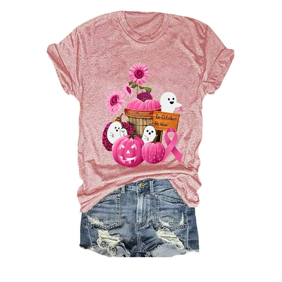 LGASWYX Breast Cancer T Shirt Cute In October We Wear Breast Cancer Awareness Halloween T Shirt For Women (Rose Gold,M)