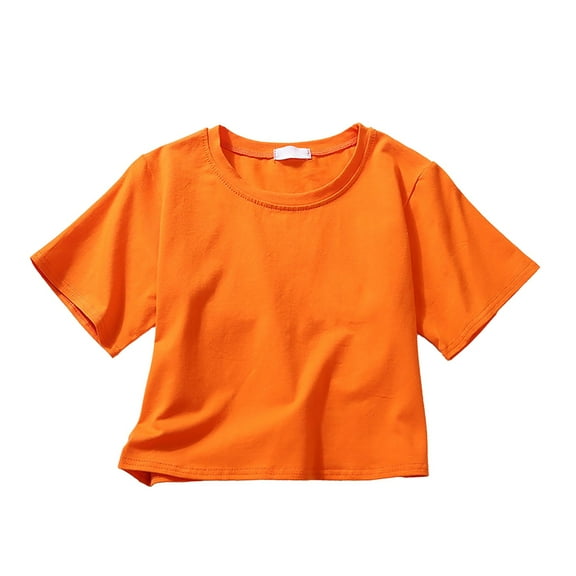 LGASWYX Casual Tops For Women Top Short T Shirt Women'S Summer Short Sleeve Solid Color High Waist Versatile Womens Plus Size T Shirts (Orange,L)