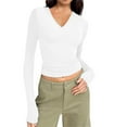 thumbnail image 1 of LGASWYX Cute Tops For Women Long Sleeve T Shirt Basic Solid Tight Tailored Short Top V Neck Compression Skinny Fit Set-In Top Tshirt, 1 of 2