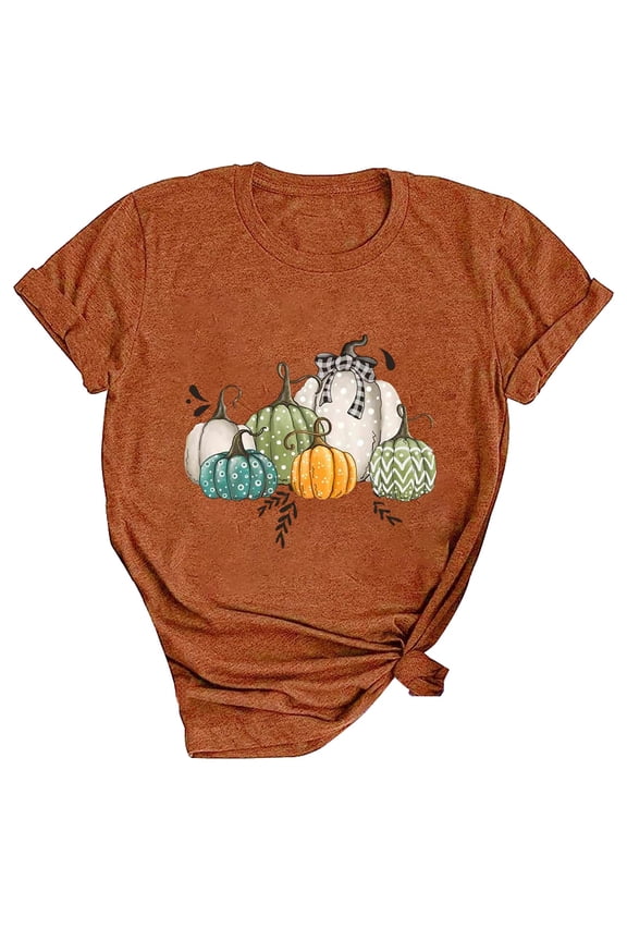 Fall Pumpkin Shirts Womens Casual Autumn Thanksgiving Graphic Tees Halloween Tops (Orange,XL)