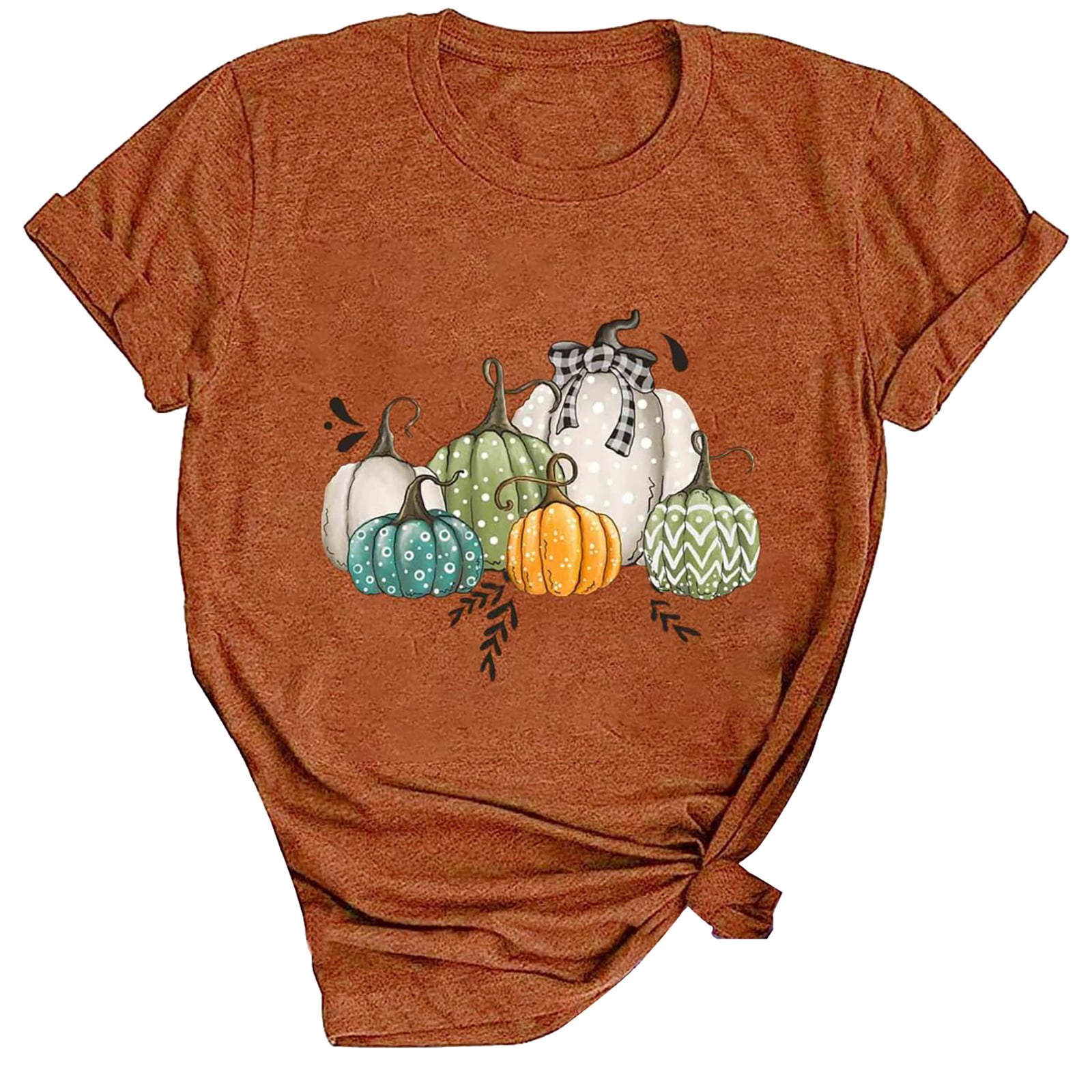 Women's Funny Fall Thankful T-Shirt - Pumpkin Leaves Graphic Tee, Short Sleeve, Casual Thanksgiving Top - View #12
