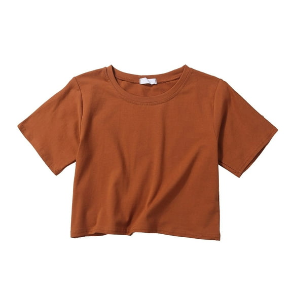 LGASWYX Loose Fitting Tops For Women Top Short T Shirt Women'S Summer Short Sleeve Solid Color High Waist Versatile Oversized Tees For Women (Khaki,S)