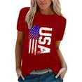 thumbnail image 1 of LGASWYX Spring Tops For Women 2024 Women Casual Independence Day Flag Print T Shirt Short Sleeve Shirt Loose Blouse Tops Tshirts (Red2,S), 1 of 5