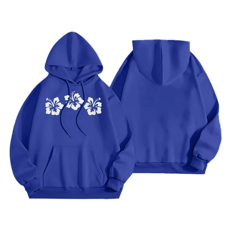 LGASWYX Sweatshirts For Teen Girls Long Sleeve Floral Print Casual Graphic Hoodies Drawstring Pullover Cute Oversized Hoodie Blue XXXXL Walmart